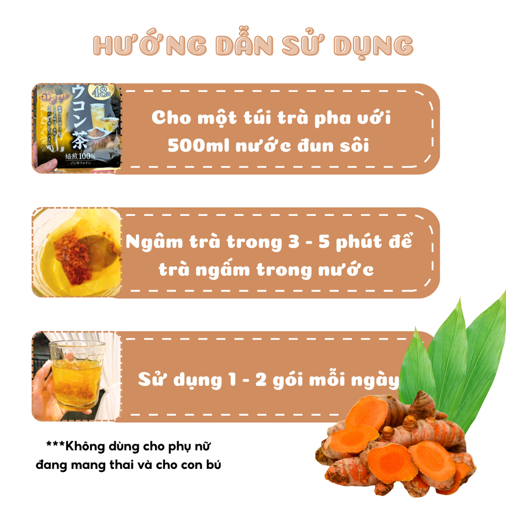 Trà Nghệ Orihiro Thải Độc Gan Bảo Vệ Dạ Dày Ukon Tea Nhật Bản - Túi 48 Gói