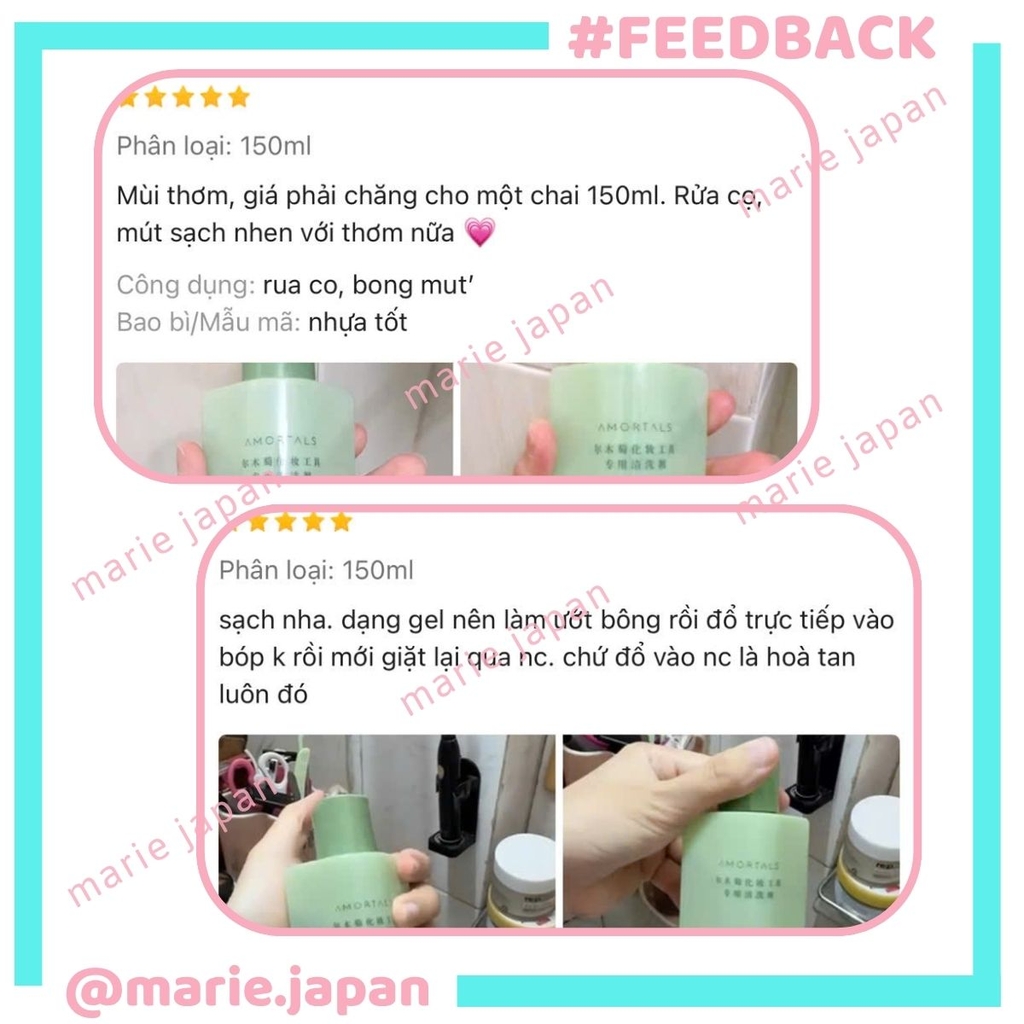 Nước Giặt Cọ Mút Trang Điểm Makeup Amortals Nhĩ Mộc Đào Sạch Nhanh Dịu Nhẹ Khử Khuẩn Hiệu Quả Giữ Dụng Cụ Bền Đẹp