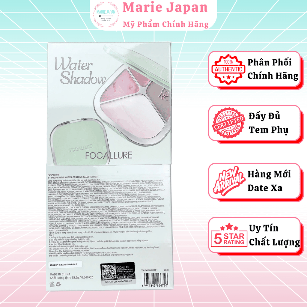 Bảng Tạo Khối Và Bắt Sáng Focallure Đa Năng Lâu Trôi Color Highlighter Contour Palette F86