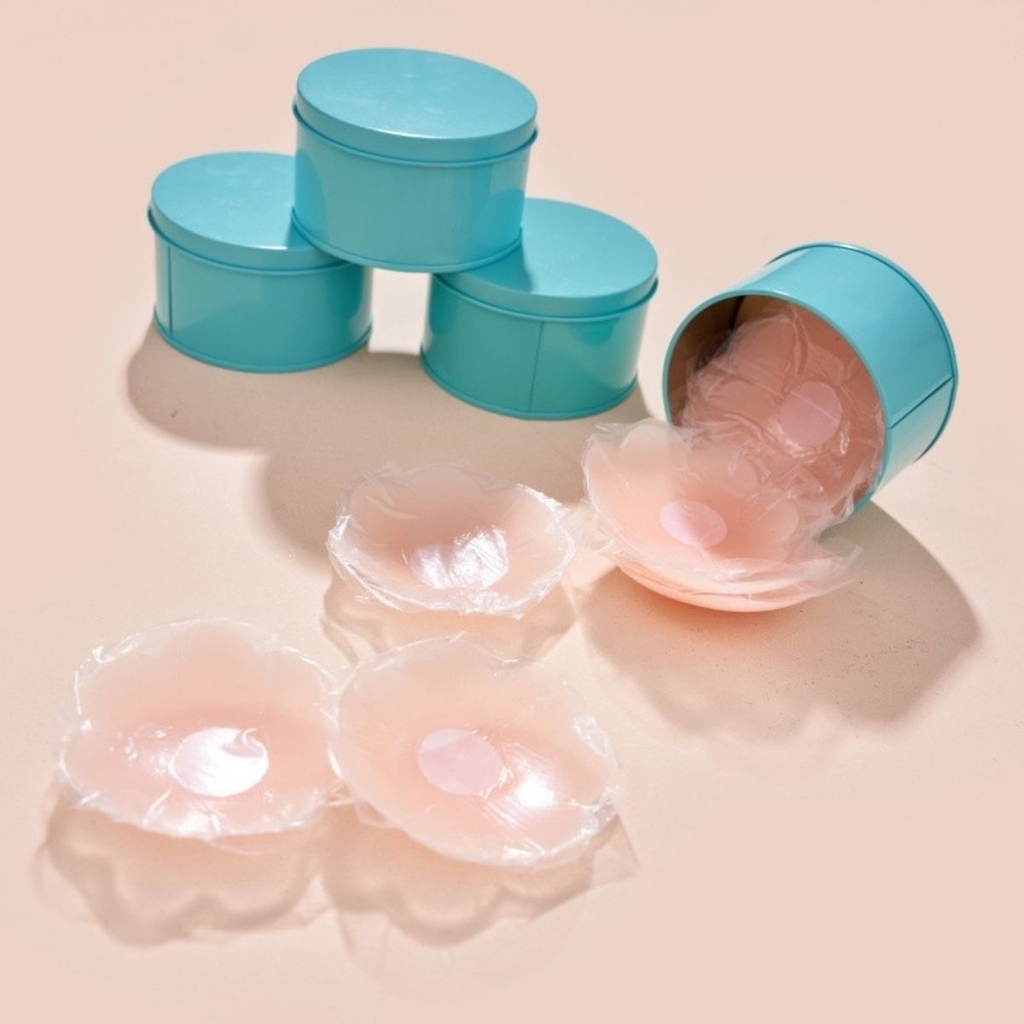 Miếng Dán Ngực Silicon Tàng Hình Hộp Xanh 5 Cặp Trong Suốt Che Nhũ Hoa Siêu Mỏng Tái Sử Dụng Nhiều Lần