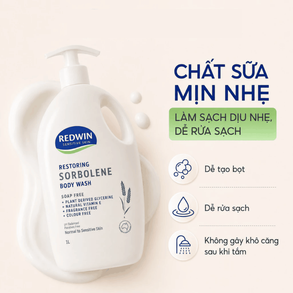 Sữa Tắm Redwin Hỗ trợ Dưỡng Ẩm Dịu Nhẹ, Không Xà Phòng Cho Da Khô, Nhạy Cảm Phù Hợp Cho Cả Gia Đình Body Wash Sorbolene