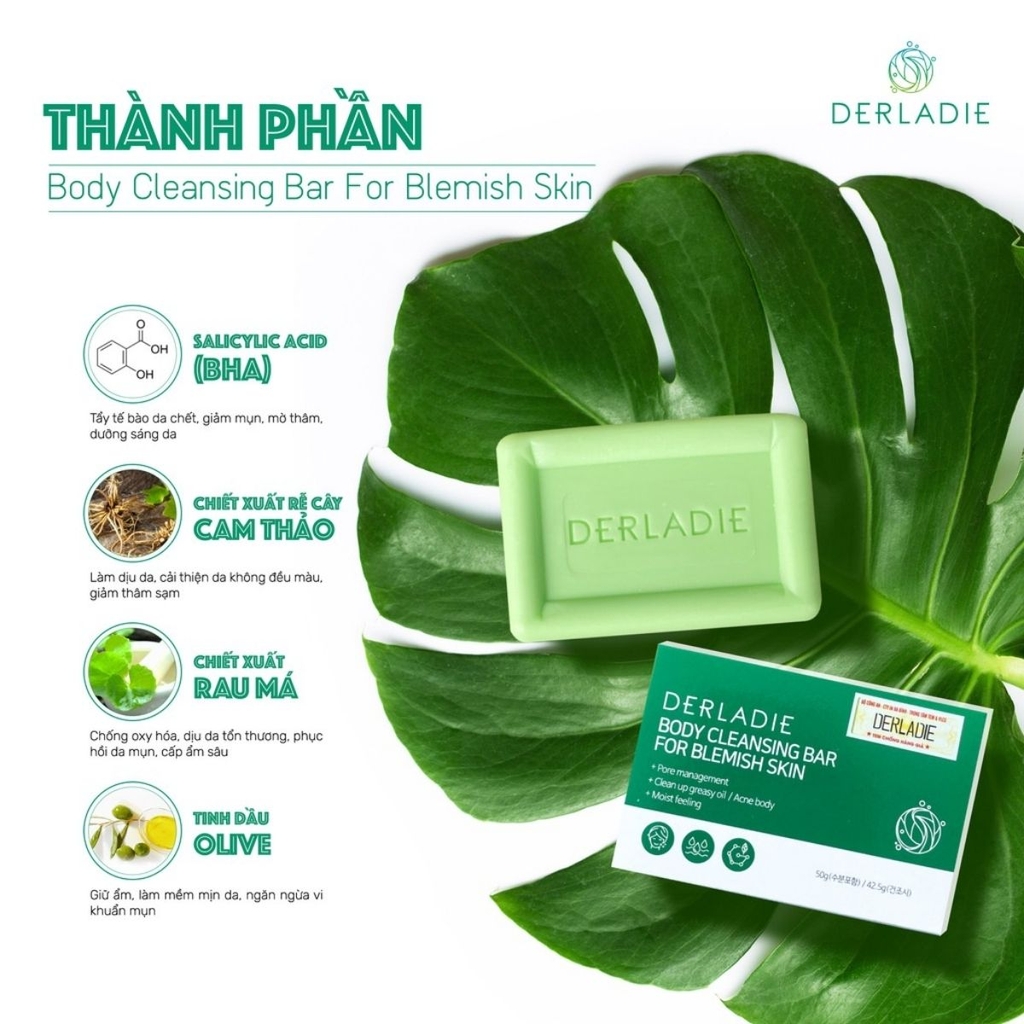 Xà Phòng Derladie Body Cleansing Bar For Blemish Skin Sạch Sâu Giảm Mụn Mờ Thâm Hàn Quốc 50g