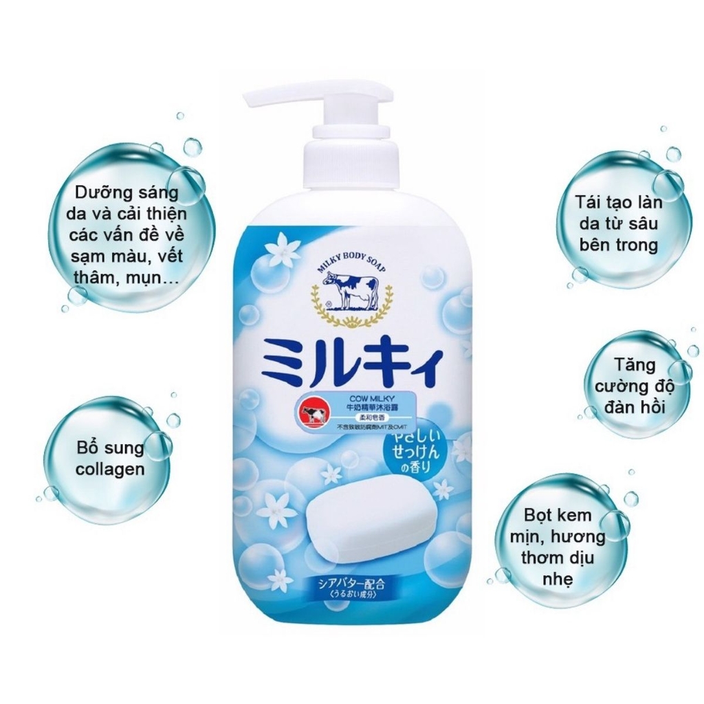 Sữa Tắm Cow Tạo Bọt Dịu Nhẹ Dưỡng Ẩm Mềm Mịn Cho Da Nhạy Cảm Nhật Bản Chai 500ml
