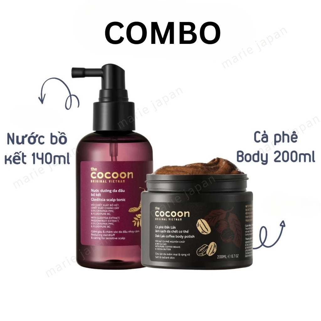 Combo Cocoon Dưỡng Bồ Kết 140ml + Tẩy Tế Bào Chết Body Cà Phê 200ml