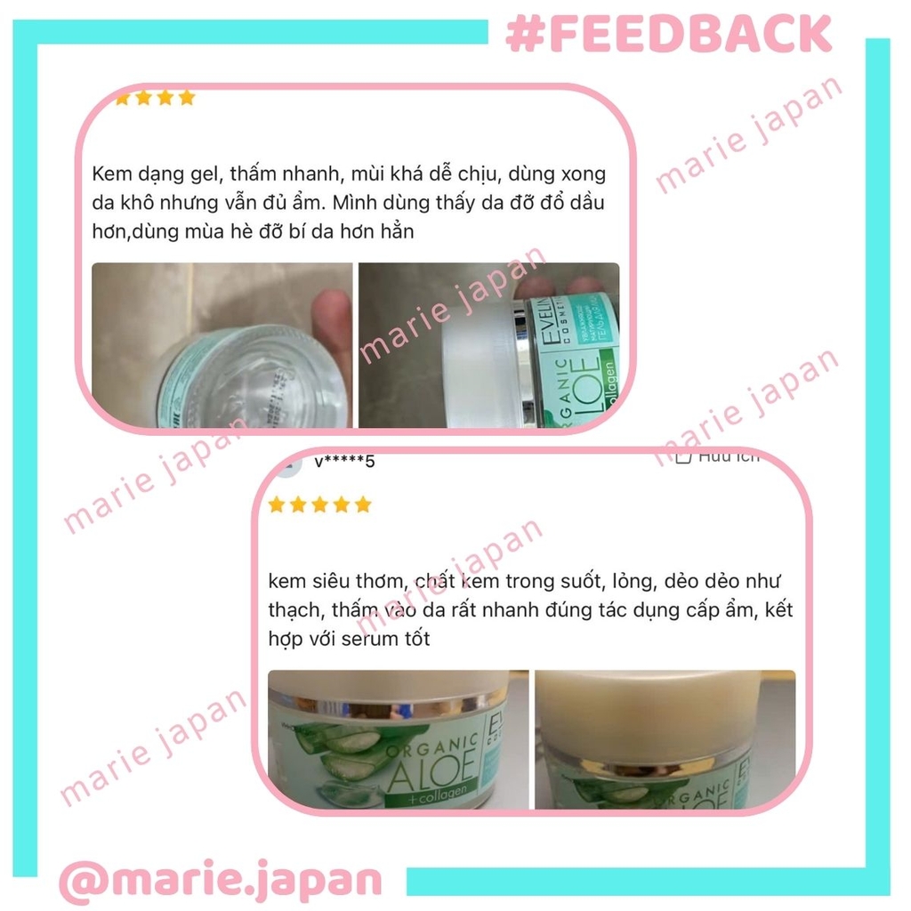 Gel Dưỡng Eveline Organic Aloe + Collagen 3in1 Cấp Ẩm Làm Dịu Phục Hồi Da Hư Tổn Hũ 50ml