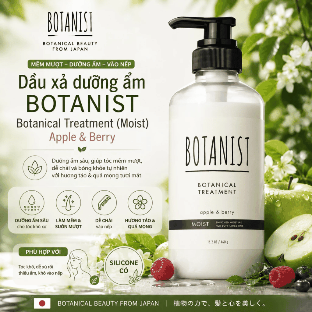 Dầu Gội Xả BOTANIST Moist Nắp Đen Dưỡng Ẩm Phục Hồi Tóc Khô Xơ Rối Chai  Nhật Bản 460ml