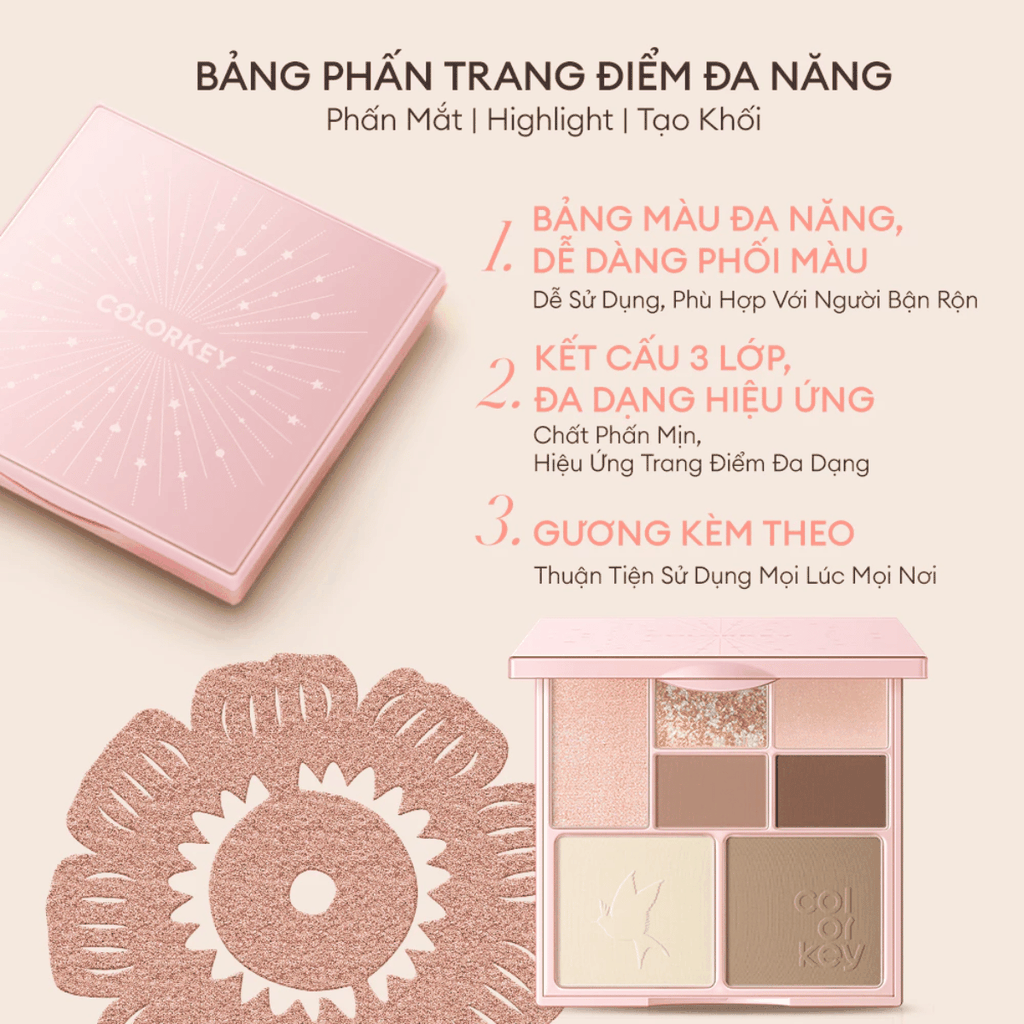 Bảng Phấn Trang Điểm Colorkey 7 Màu, Đa Năng, Phấn Mịn Dễ Tán, Nhỏ Gọn, Phù Hợp Makeup Hàng Ngày
