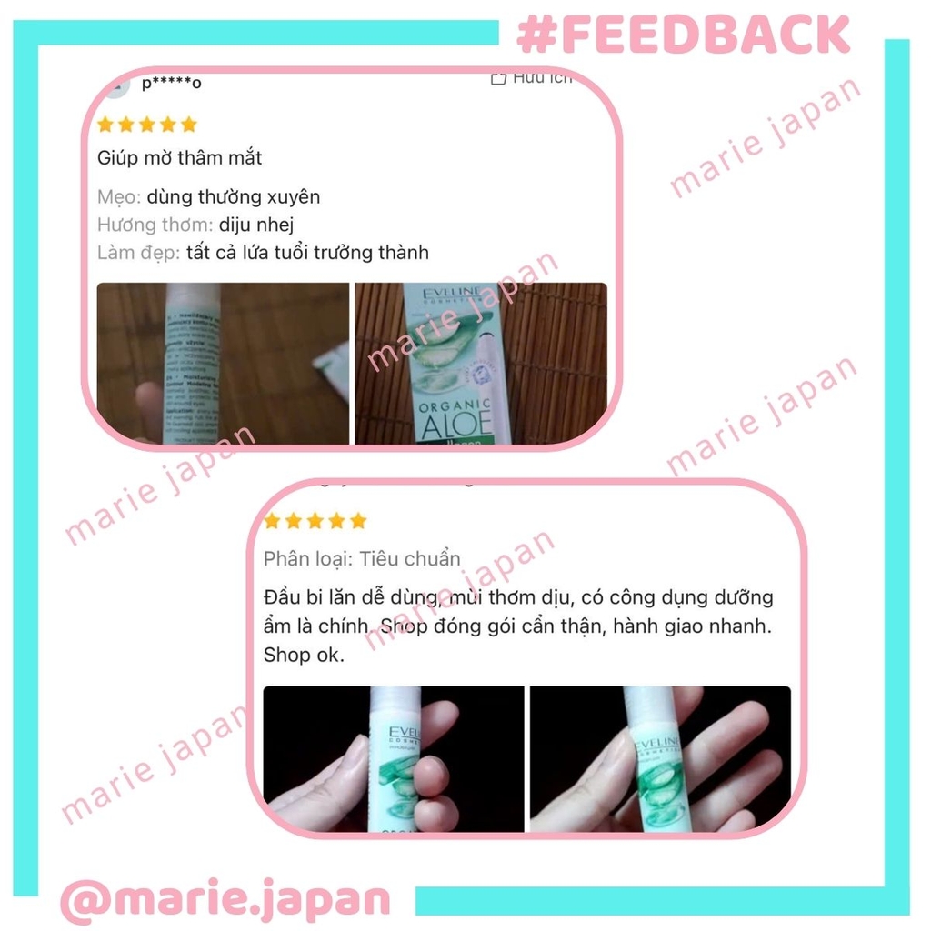 Lăn Mắt Eveline Organic Aloe + Collagen Cấp Ẩm Nâng Cơ Giảm Thâm Bọng Hiệu Quả Ba Lan 15ml