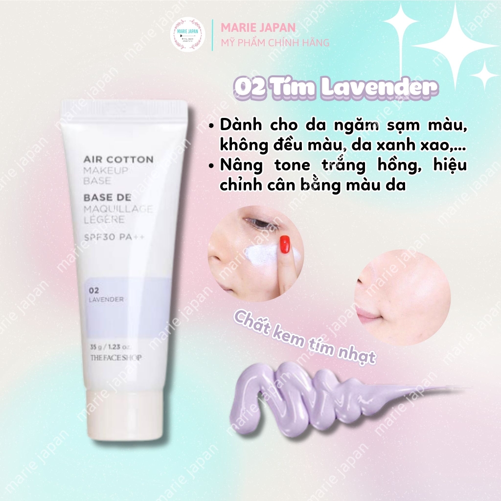 Kem Lót The Face Shop Air Cotton Make Up Base - 02 TÍM LAVENDER Tuýp 35g