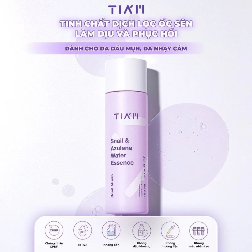 Tinh Chất Ốc Sên TIAM Snail & Azulene Water Essence Cấp Ẩm Phục Hồi Da Dịu Nhẹ Hàn Quốc 180ml