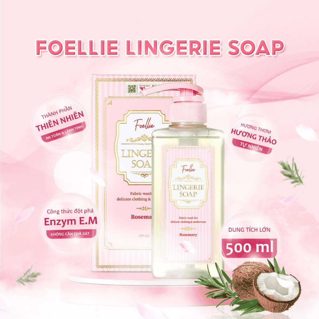 Nước Giặt Đồ Lót Foellie Lingerie Soap Cao Cấp Tẩy Ố Vàng Diệt Sạch Vi Khuẩn Hàn Quốc 500ml