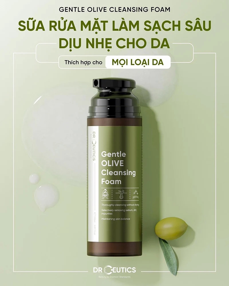 Sữa Rửa Mặt DrCeutics Gentle Olive Cleansing Foam Dịu Nhẹ Làm Sạch Sâu Thông Thoáng Lỗ Chân Lông Dành Mọi Loại Da 150ml