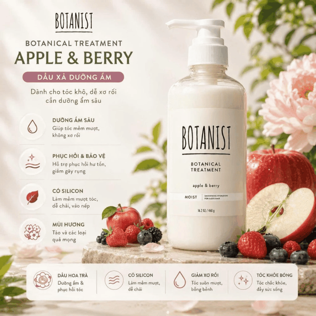 Gội Xả BOTANIST Smooth Nắp Trắng Suôn Mượt Cho Tóc Rối,  Mềm Mượt Như Lụa Chuẩn Salon Tại Nhà