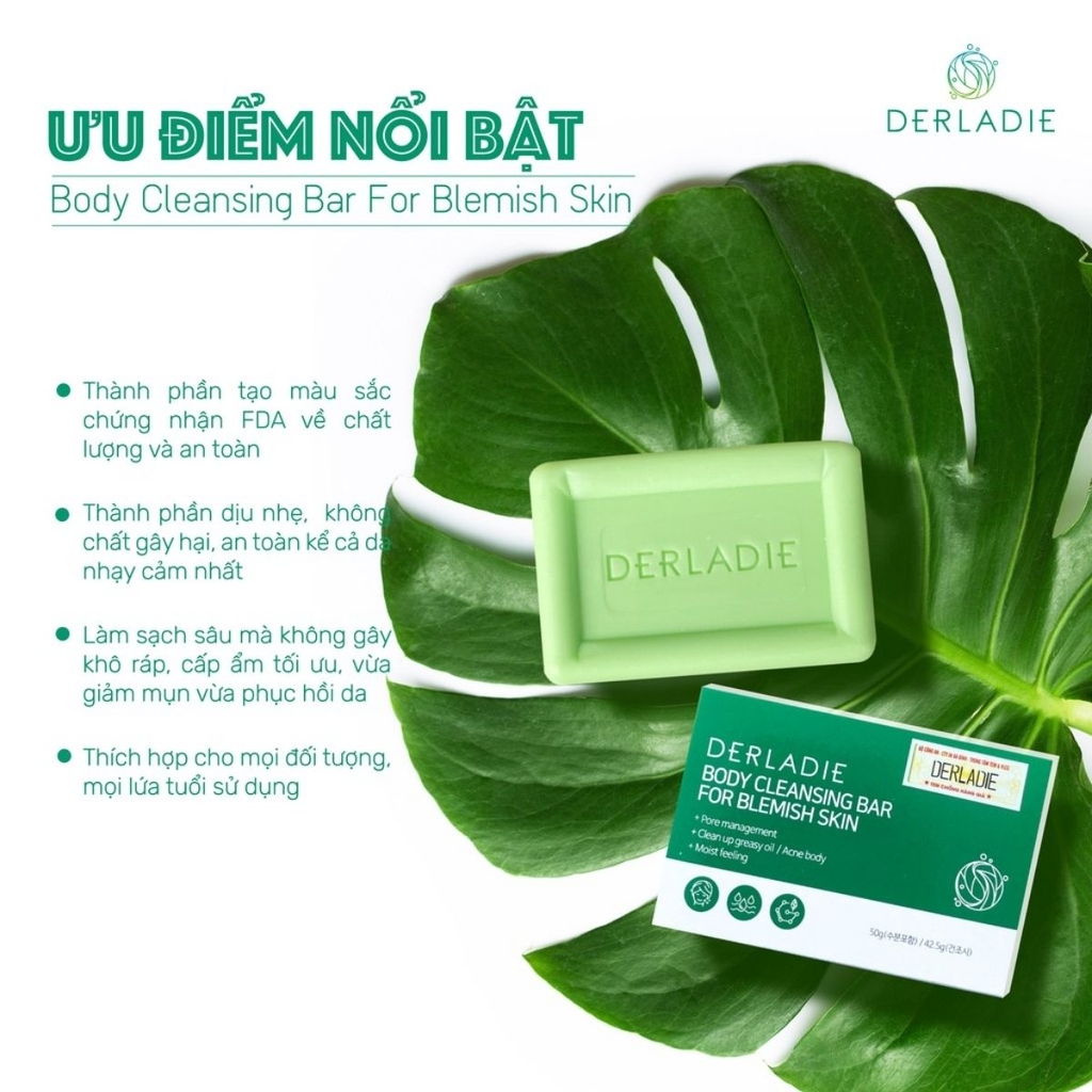 Xà Phòng Derladie Body Cleansing Bar For Blemish Skin Sạch Sâu Giảm Mụn Mờ Thâm Hàn Quốc 50g