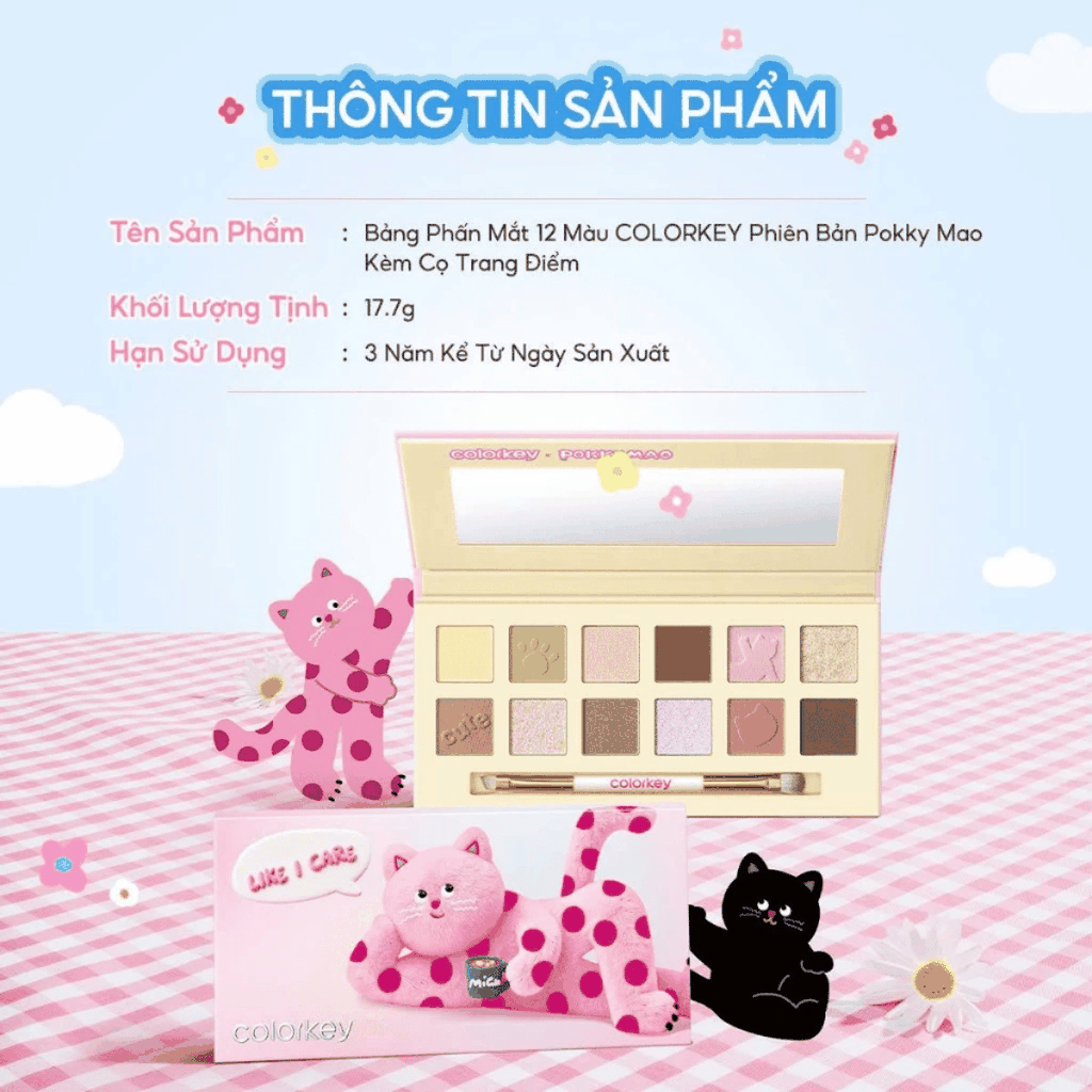 Bảng Phấn Mắt 12 Màu Đa Năng Colorkey, Kèm Cọ Tiện Lợi  Bloom Chase 12-Color Eyeshadow Palette 17.7g