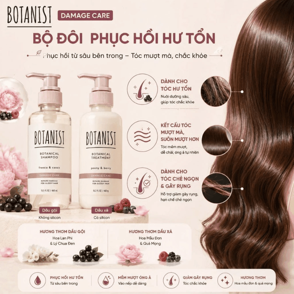 Combo 2 Món Set Gội Xả BOTANIST Damage Care NẮP BE Chai 460ml
