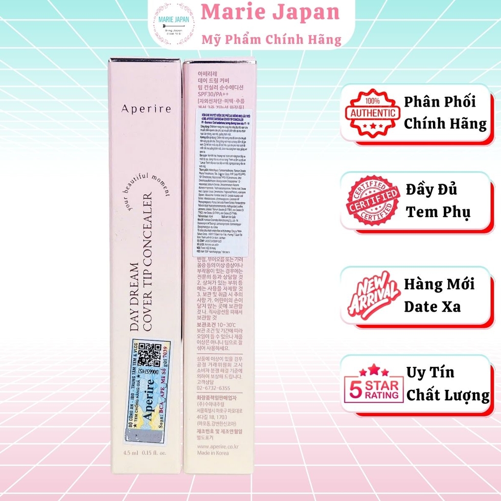 Che Khuyết Điểm Aperire Che Phủ Tự Nhiên Mỏng Nhẹ Lâu Trôi Daydream Cover Tip Concealer Hàn Quốc Cây 4.5ml