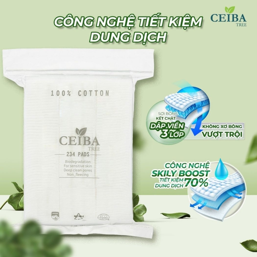 Bông Tẩy Trang Ceiba Cotton Siêu Mềm Mịn Không Xơ Bông 234 miếng