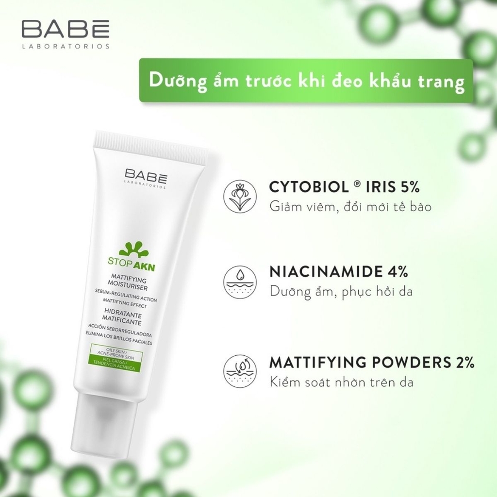 Kem Dưỡng Babe Stop AKN Mattifying Moisturiser Dưỡng Ẩm Kiềm Dầu Phục Hồi Da Giảm Mụn 50ml