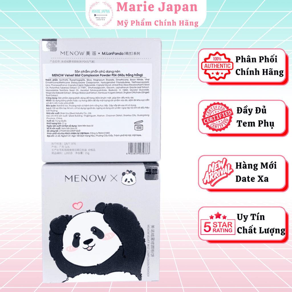 [MUA 1 TẶNG 1] Phấn Phủ MENOW Menglan Panda Kiềm Dầu Giữ Tone Velvet Mist Complexion Powder 21g TẶNG MÁ HỒNG MENOW