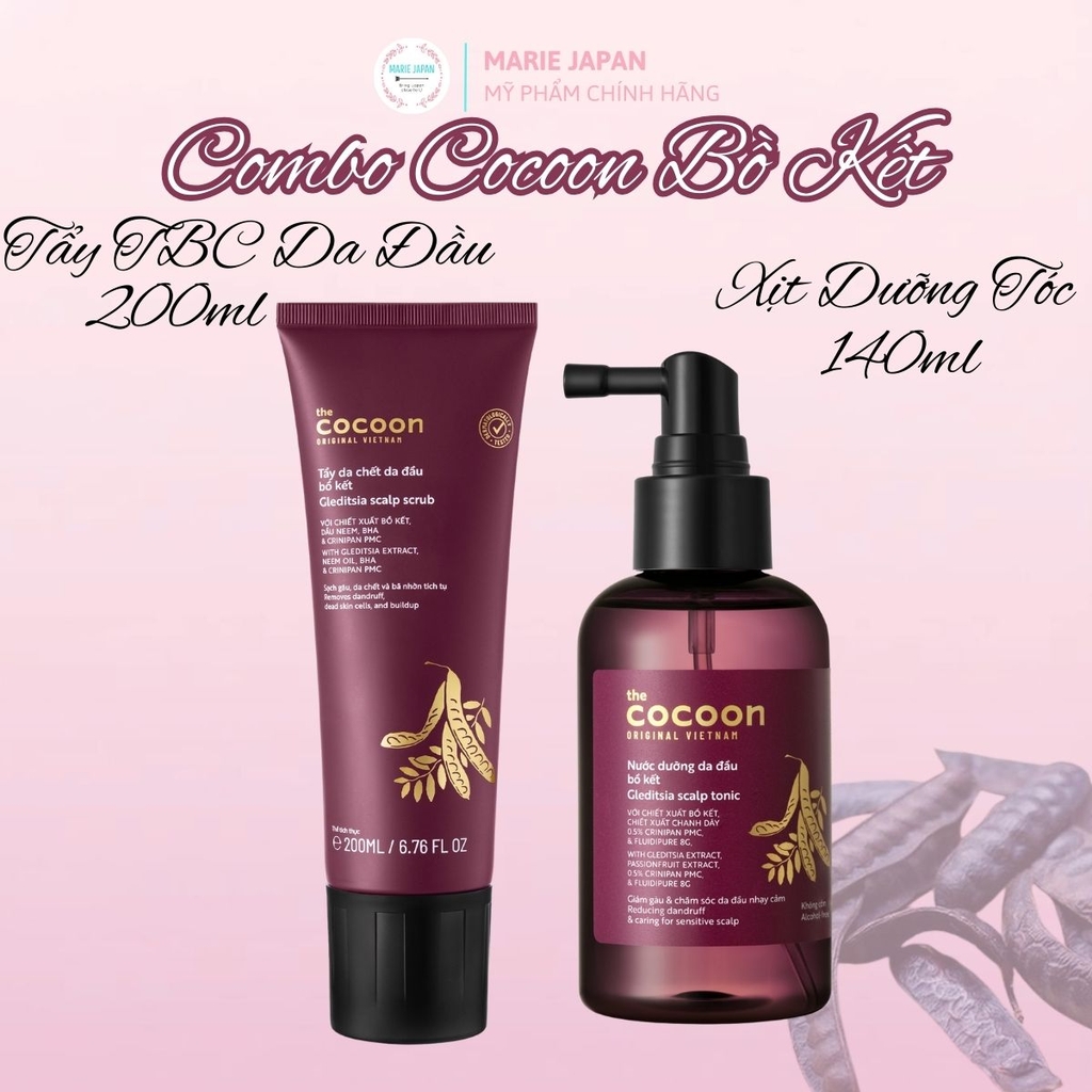 Combo 2 Món Cocoon 1 Xịt Dưỡng Tóc Bồ Kết 140ml + 1 Tẩy TBC Da Đầu Bồ Kết 200ml
