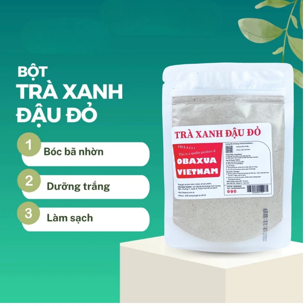 Bột Trà Xanh Đậu Đỏ OBAXUA – Dưỡng Trắng, Làm Sạch, Cấp Ẩm Cho Da: