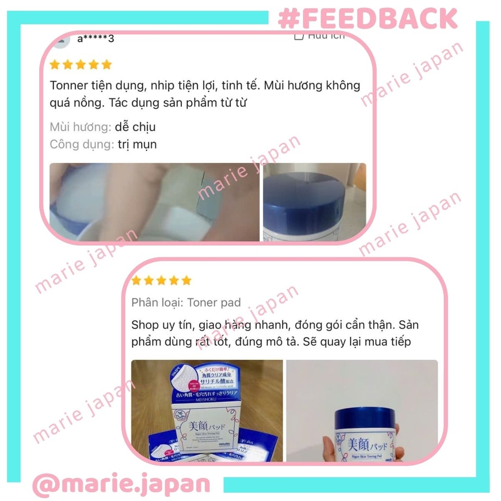 Toner Pad Meishoku Bigan Skin Toning Dịu Da Cân Bằng Dầu Nhờn Hỗ Trợ Ngăn Ngừa Mụn Nhật Bản Hộp 60 Miếng
