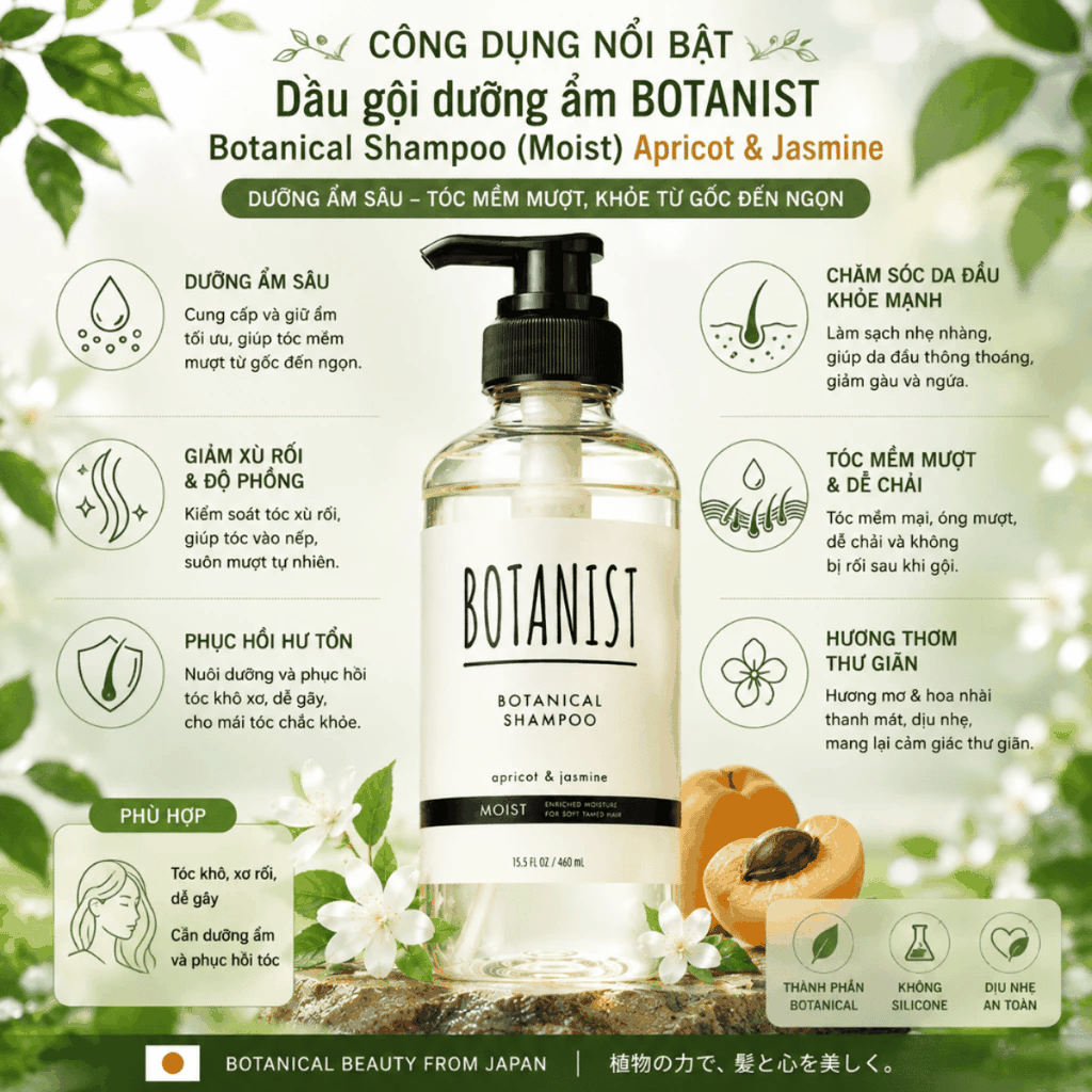 Combo 2 Món Dầu Gội Xả BOTANIST Moist Nắp Đen Dưỡng Ẩm Phục Hồi Tóc Khô Xơ Rối Chai Nhật Bản 460ml