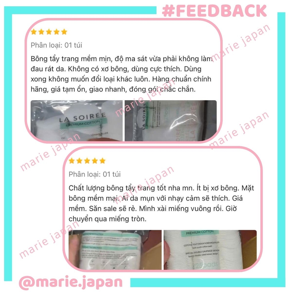 Bông Tẩy Trang La Soirée Premium Cotton Pads 100% Cotton Tự Nhiên Siêu Mềm Mịn Không Xơ Bông