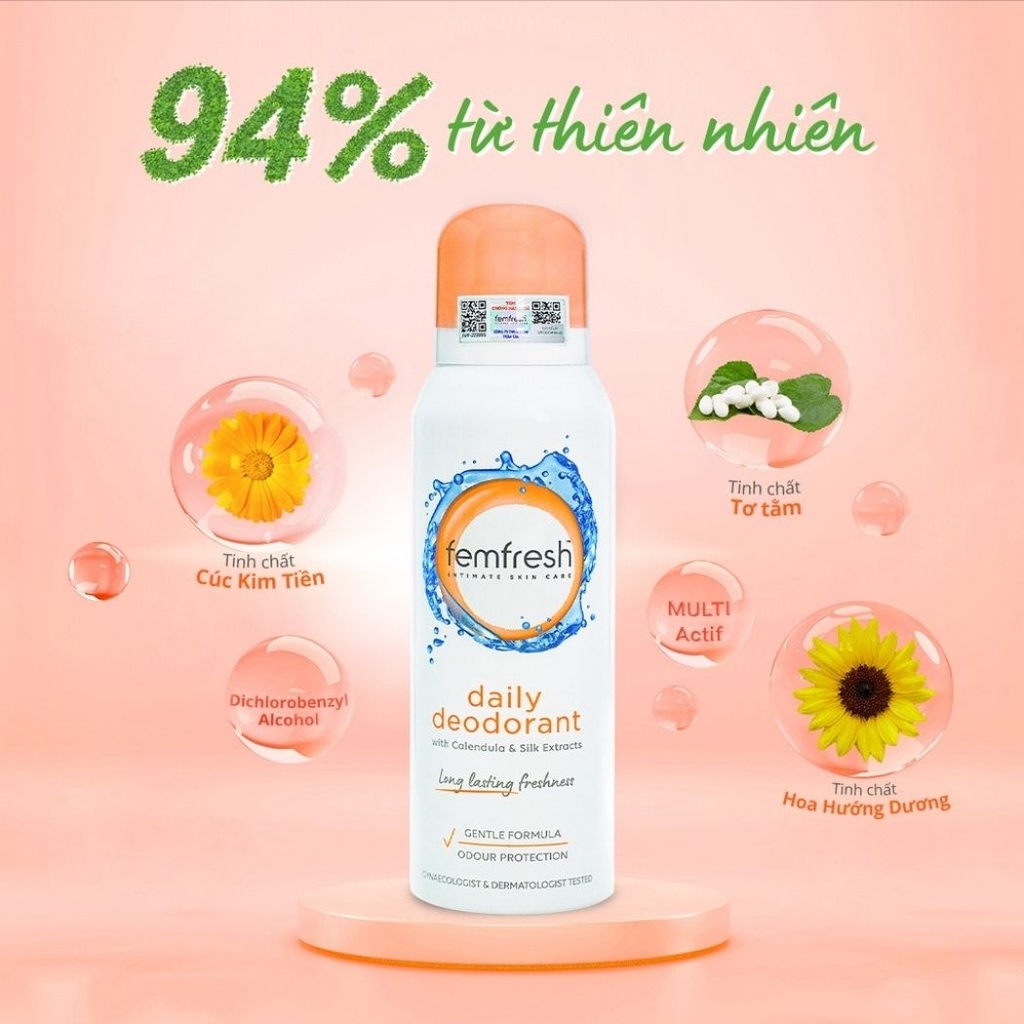 Xịt Khử Mùi Femfresh Deodorant Spray Thơm Mát Vùng Kín Lưu Hương 24h Anh 125ml