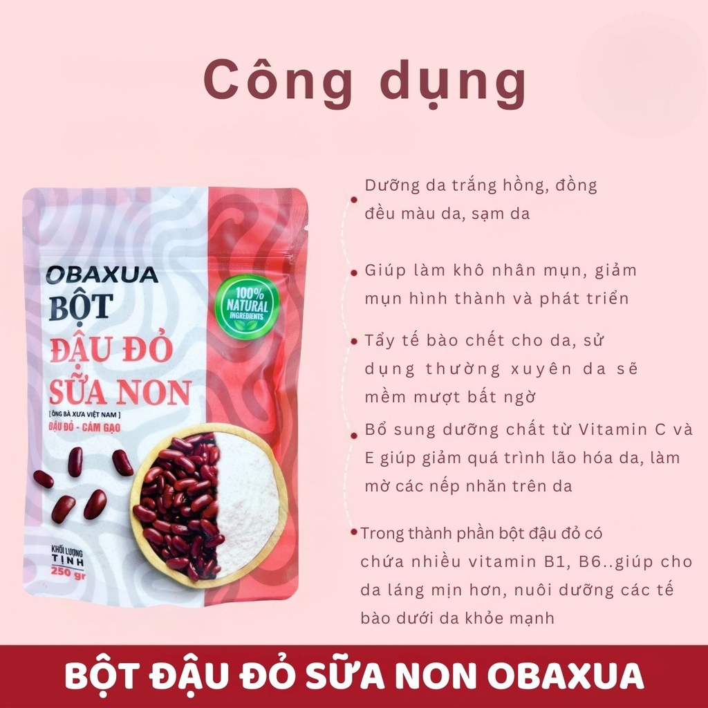 Bột Đậu Đỏ Sữa Non OBAXUA Sạch Sâu Cấp Ẩm Dưỡng Da Trắng Sáng Mịn Màng Tự Nhiên