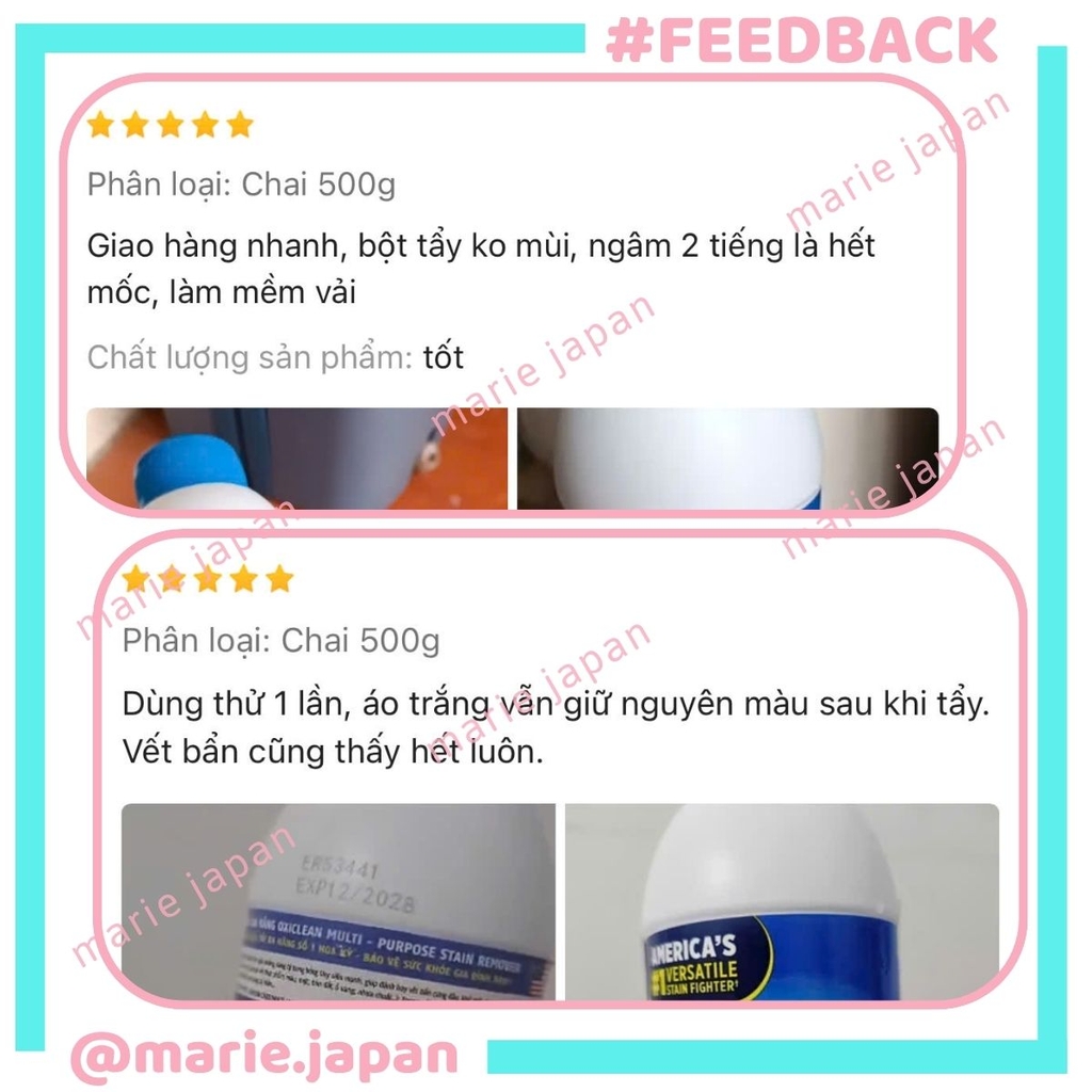 Bột Giặt Tẩy OxiClean Đánh Bay Vết Bẩn Cứng Đầu Tẩy Trắng Ố Vàng Đa Năng  Stain Remover 500g