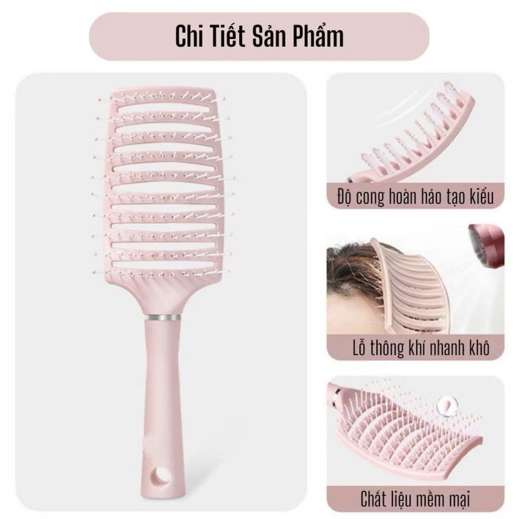 Lược Chải Tóc Massage Da Đầu Gỡ Rối Đệm Khí Tạo Kiểu Tóc Xoăn Dài Phồng Chân Tóc Tiện Lợi - MÀU HỒNG