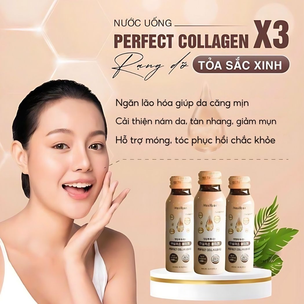 Nước Uống Collagen Perfect Collagen X3 Masilraon Trắng Da Chống Lão Hóa Hàn Quốc Hộp 10 Ống