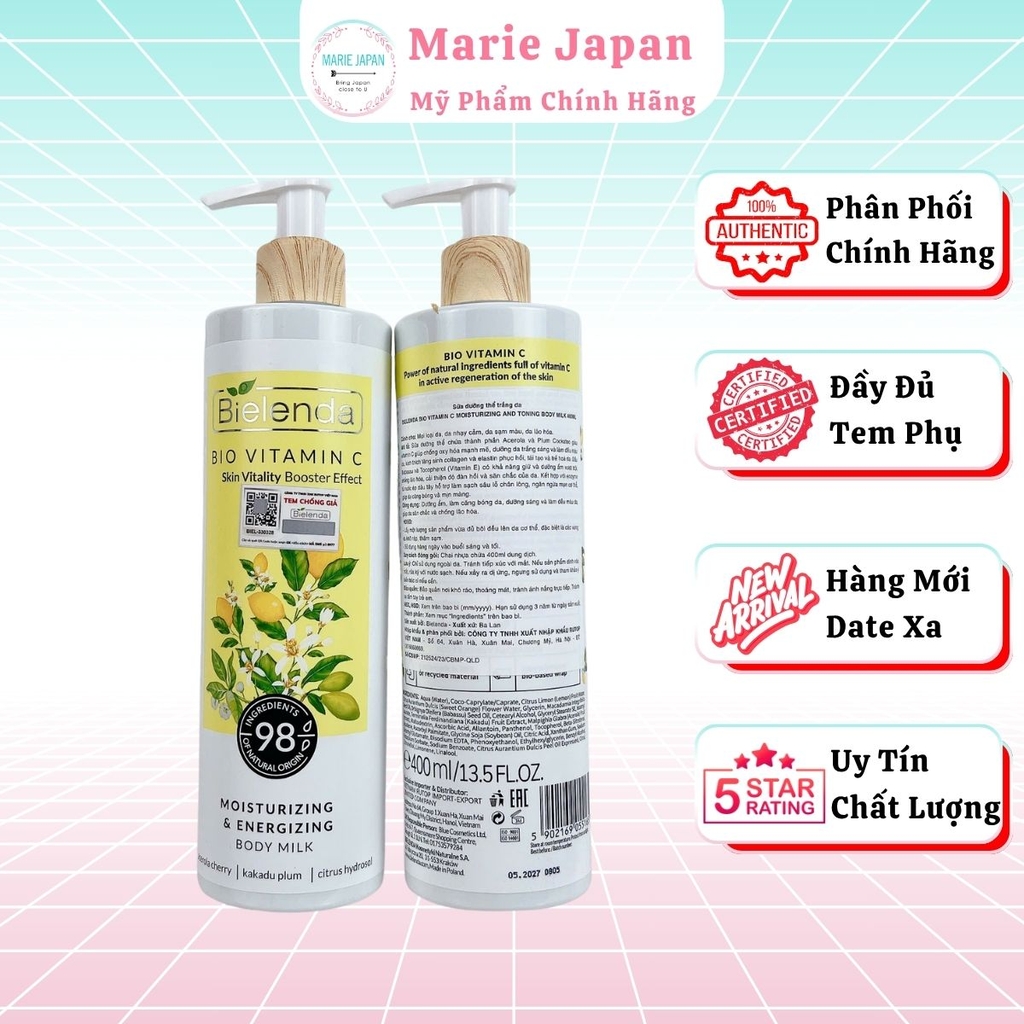 Sữa Dưỡng Thể Trắng Da Bielenda Bio Vitamin C Moisturizing & Toning Body Milk Dưỡng Sáng Căng Bóng Mịn Màng Toàn Thân