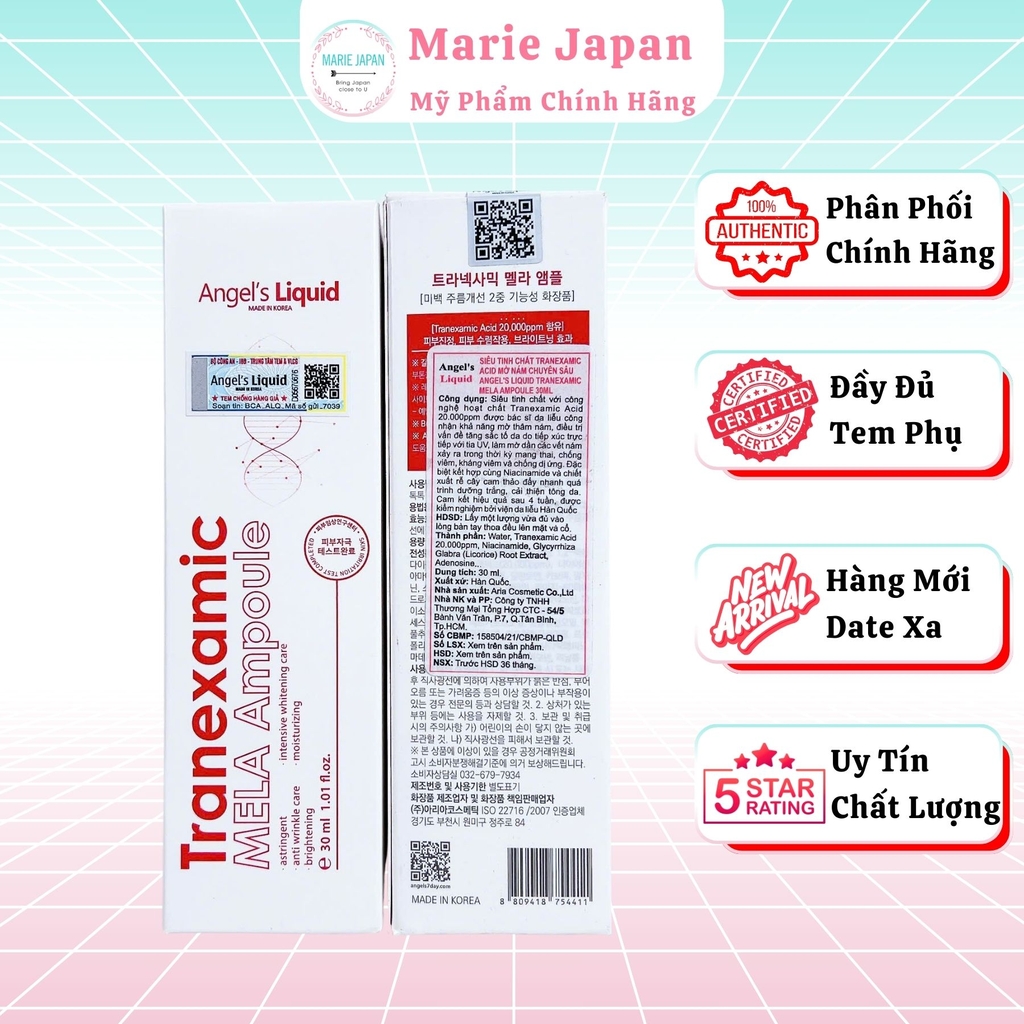 Siêu Tinh chất Angel's Liquid Tranexamic Dưỡng Trắng Mờ Nám Chuyên Biệt Hiệu Quả Mela Ampoule 30ml