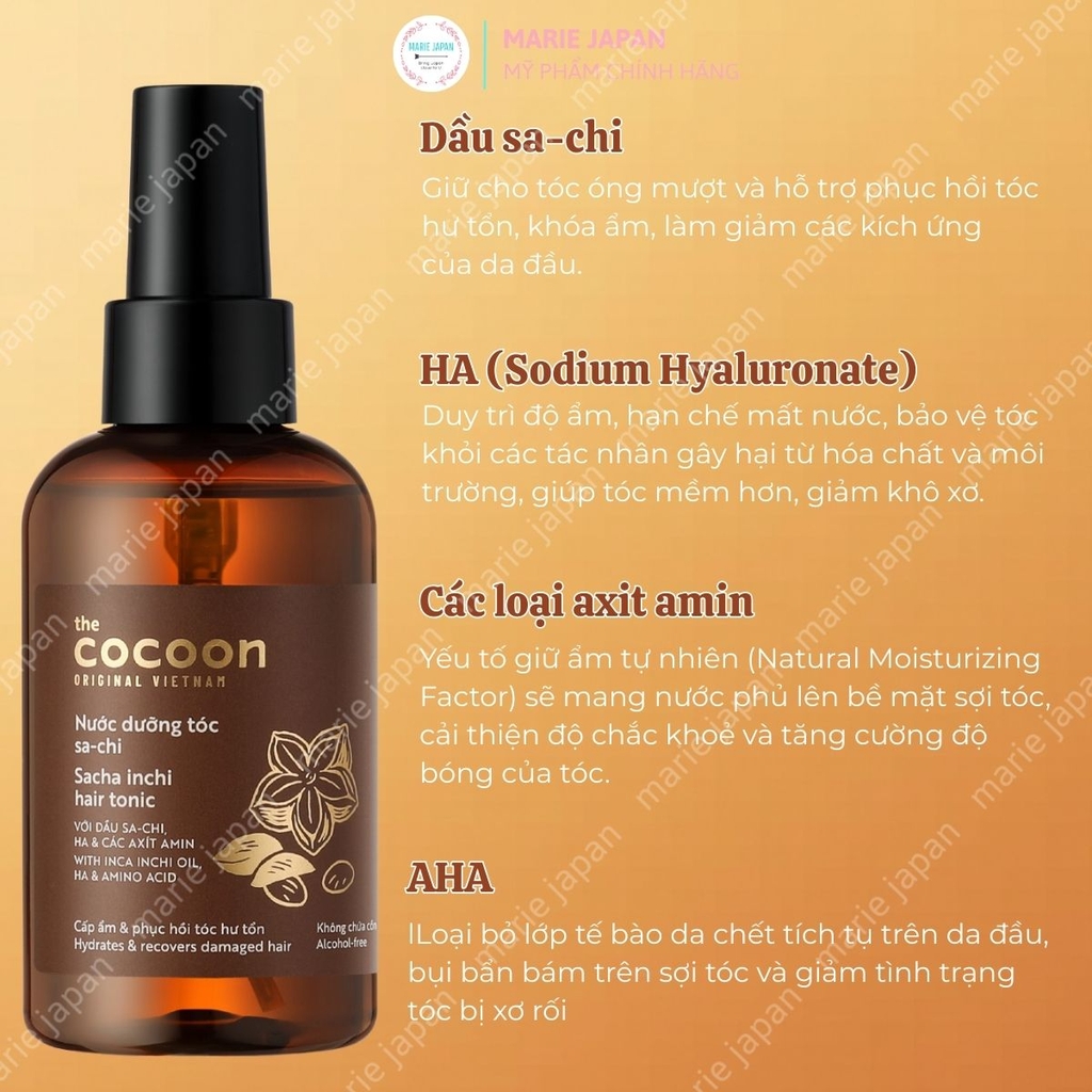 Nước Dưỡng Tóc Sa-chi Cocoon Dưỡng Ẩm Chắc Khỏe Phục Hồi Tóc Hư Tổn  Inchi Hair Tonic 140ml
