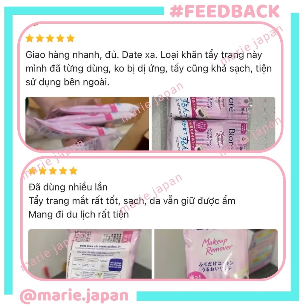 Khăn Tẩy Trang Biore Dưỡng Ẩm Sạch Da Makeup Remove Cleansing  Nhật Bản Túi 10 Miếng