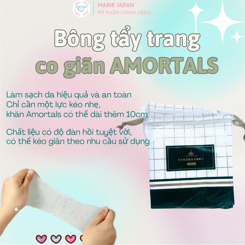 Bông Tẩy Trang Amortals Mềm Mịn Không Xơ Bông Thấm Hút Tốt An Toàn Cho Da Túi 240 Miếng