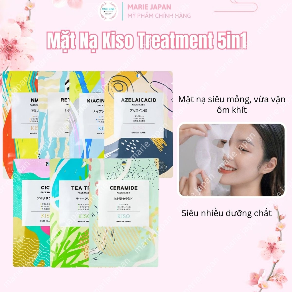 Mặt Nạ Kiso Treatment 5in1 Dưỡng Ẩm Sáng Da Mờ Thâm Căng Mịn Nhật Bản 1 Miếng Lẻ