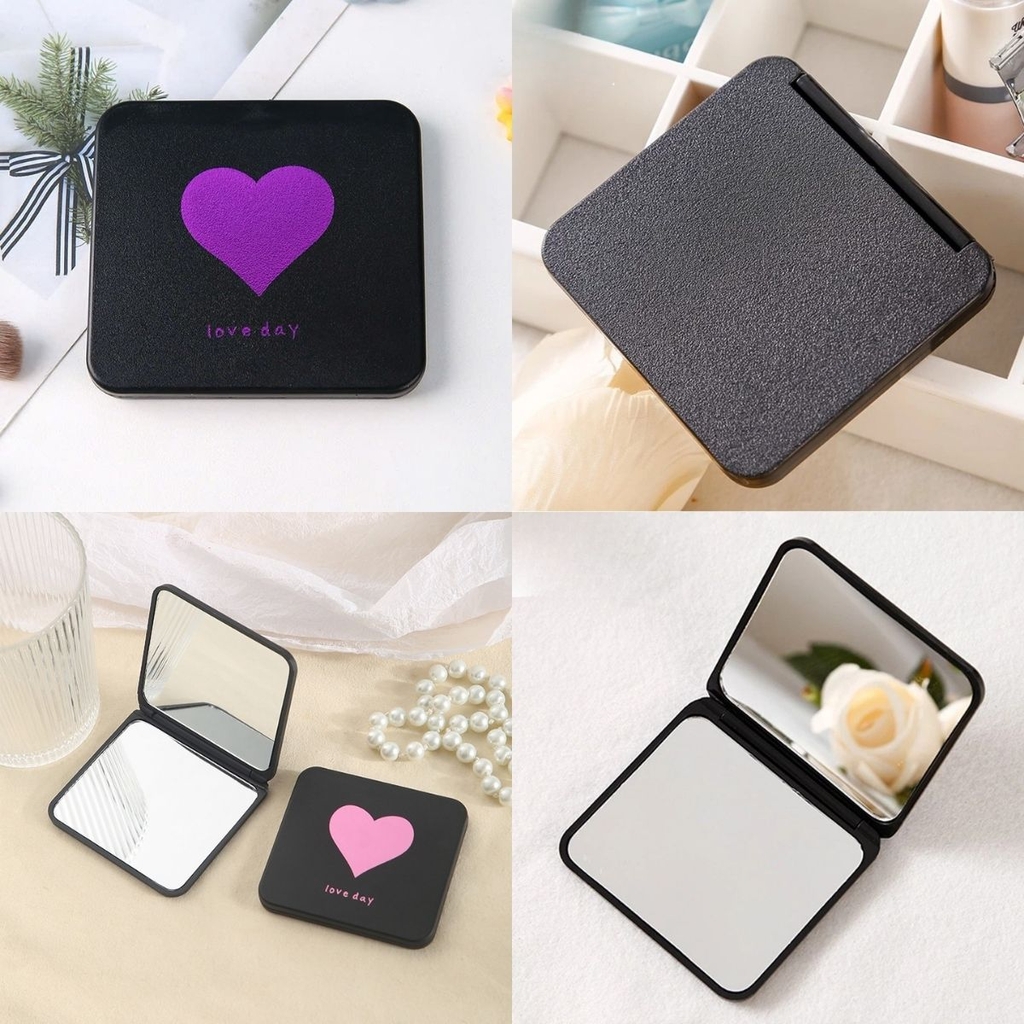 Gương Vuông Đen Vỏ Nhám Love Day Nhiều Hình Cute - Giao Màu Ngẫu Nhiên