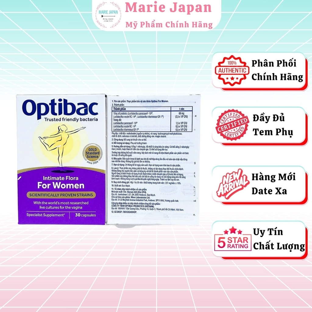 Viên Uống Optibac Tím Intimate Flora For Women Bổ Sung Lợi Khuẩn Hỗ Trợ Cân Bằng Vi Sinh Vùng Kín Phụ Nữ Hộp 30 Viên