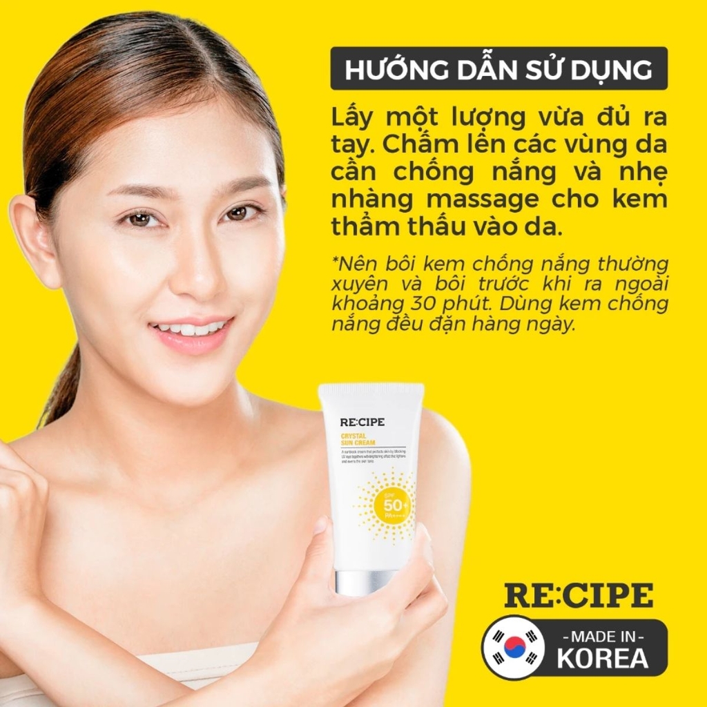Kem Chống Nắng  Recipe Crystal Sun CreamSPF50+ PA++++ Dưỡng Trắng Nâng Tông Chống Nước 50ml