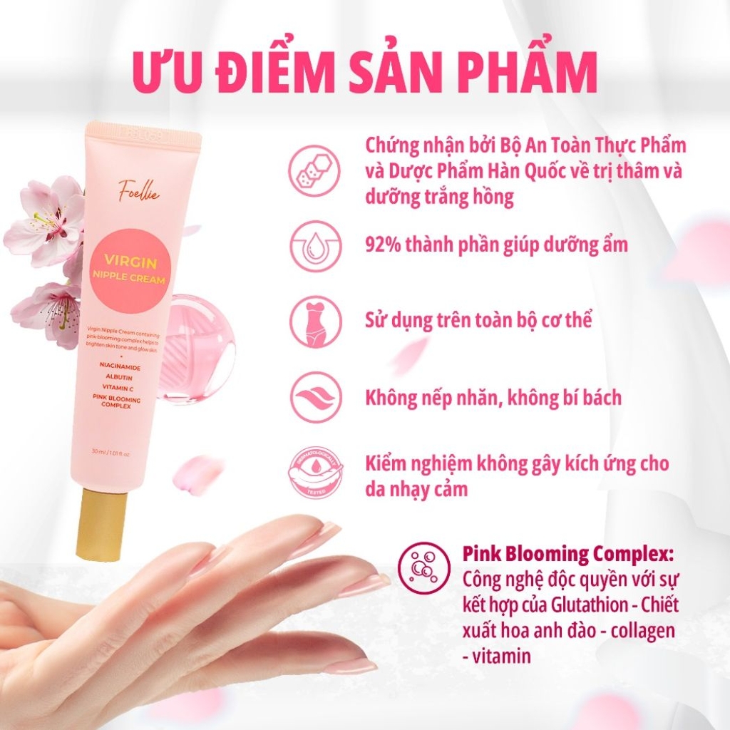 Kem Làm Hồng Nhũ Hoa Foellie Virgin Nipple Cream Hàn Quốc 30ml