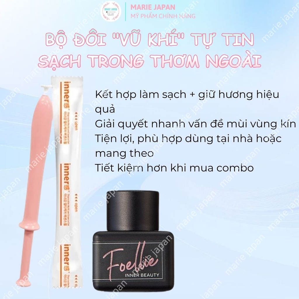 Combo 2 món 1 Nước Hoa vùng kín Foellie ĐEN - BIJOU 5ml + 1 Que Dung Dịch Vệ Sinh Wettrust Inner