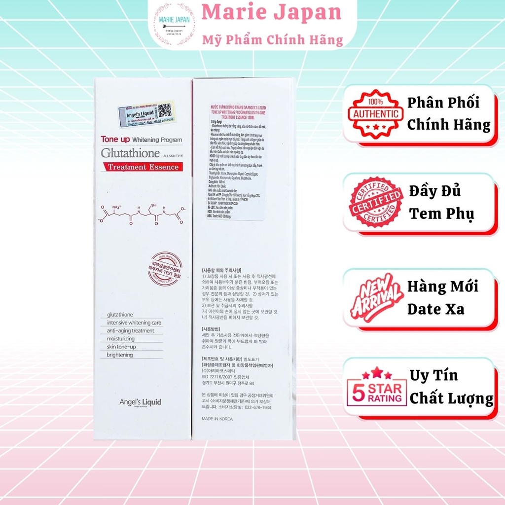 Nước Thần Angel's Liquid Tone Up Glutathione Treatment Essence Dưỡng Trắng Sáng Mờ Thâm Nám Hàn Quốc  Chai 150ml