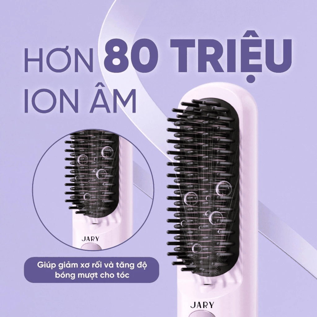 Lượt Điện Chải Tóc Jary Ion Electric Hair Comb  Không Dây Ion Âm Gỡ Rối Suôn Mượt, Tạo Kiểu Siêu Dễ
