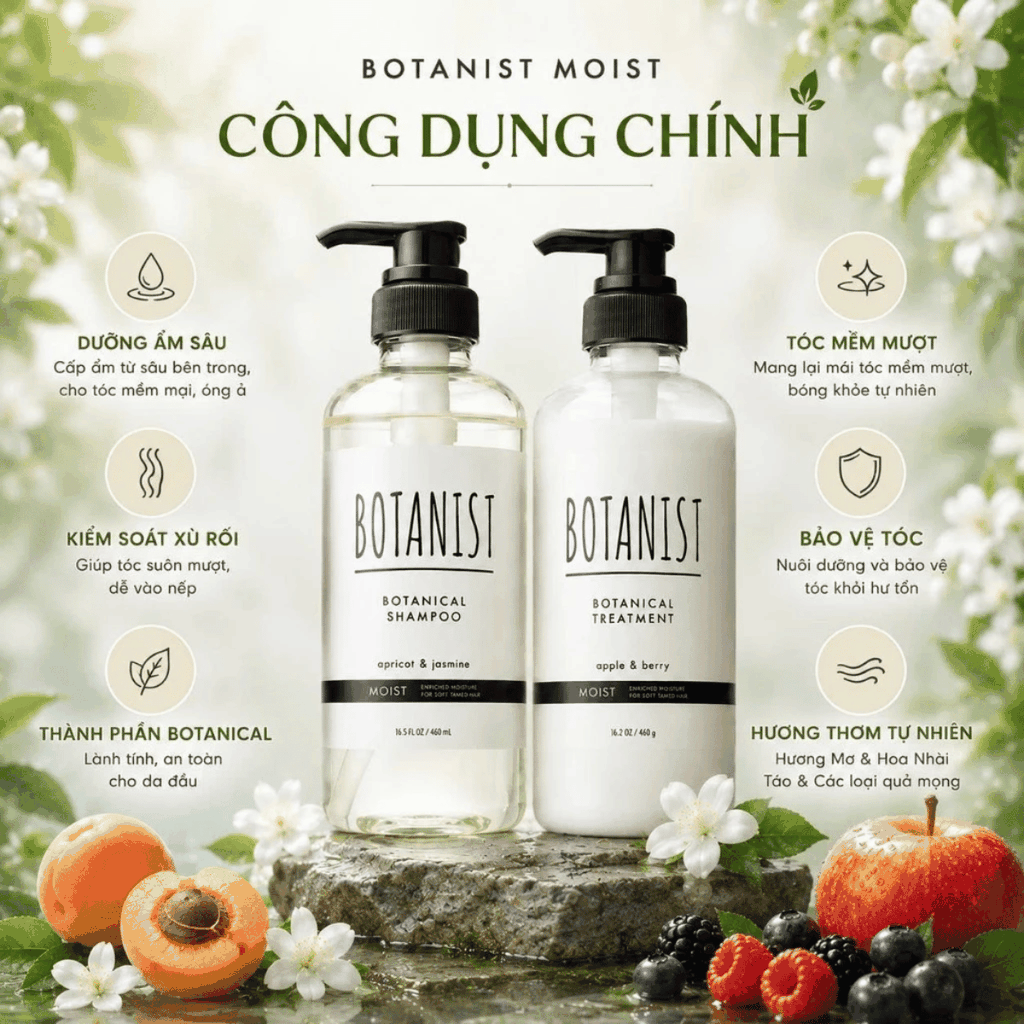 Dầu Gội Xả BOTANIST Moist Nắp Đen Dưỡng Ẩm Phục Hồi Tóc Khô Xơ Rối Chai  Nhật Bản 460ml