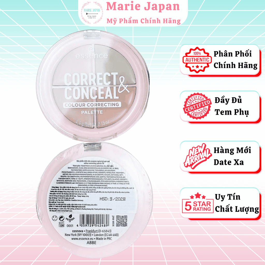 [MUA 1 TẶNG 1] Bảng Triệt Sắc 4 Ô Essence Che Khuyết Điểm Hiệu Chỉnh Tông Da Correct & Conceal Palette 4.4g -TẶNG 1 SON ESSENC