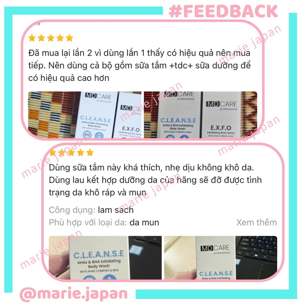 Sữa Tắm MD CARE AHAs & BHA Giảm Mụn Tẩy Tế Bào Chết Sạch Da Exfoliating Body Wash 200ml